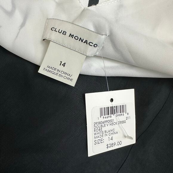 Club Monaco Women’s 14 Silk Double V-Neck Mini Dress White Black Floral Slip NWT - Picture 2 of 10